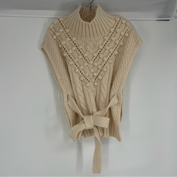 Marie Oliver Cosette Wool Blend Cream Bobble Cable Knit Turtleneck Sweater Vest - Picture 2 of 7